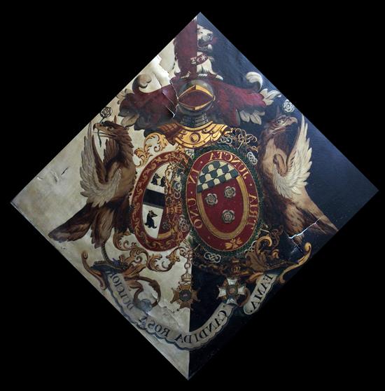 An early 19th century hatchment, oil on canvas, decorated with the arms of Lt. Gen. Sir Herbert Taylor, GCB, GCH, diagonally 70 x 70in.